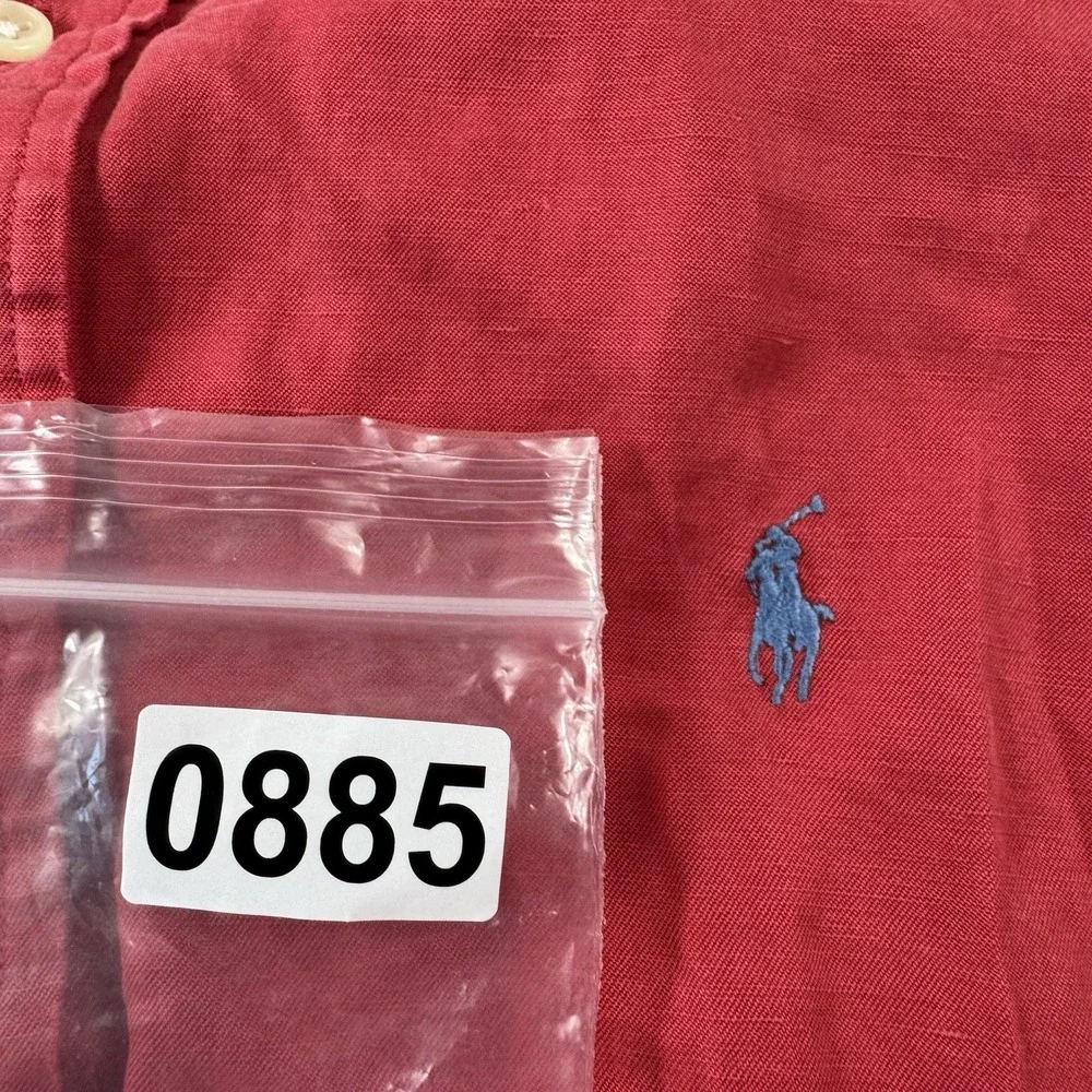 Polo Ralph Lauren Red Black Linen Silk L/S Mens Button Front Size XL